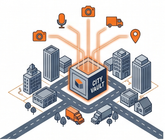 Isometric city with data flowing into CivicPipeline